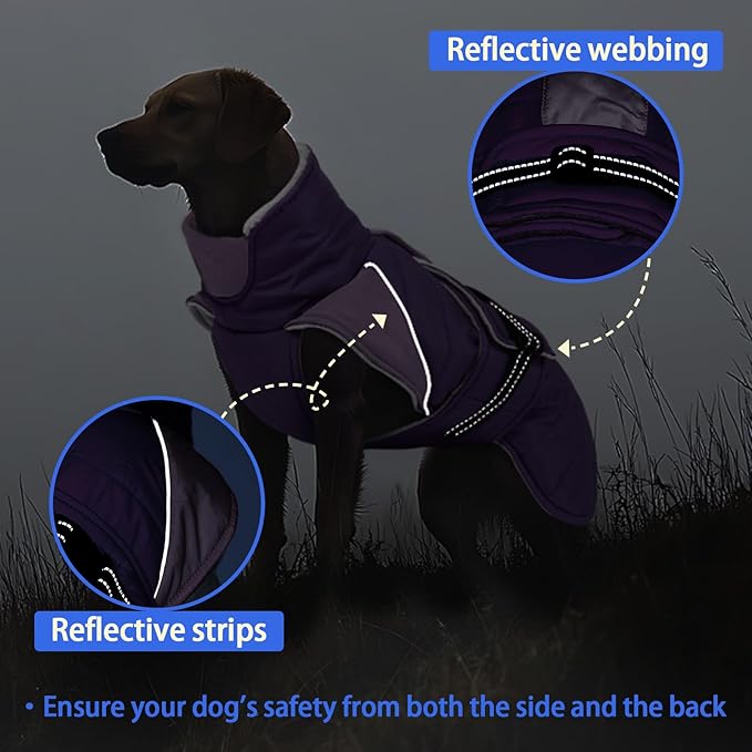 MIGOHI Thermal Large Dog Fleece Jacket - Rainproof Coat for Large Dogs, Thick Dog Winter Coat,Snow Jacket for Dogs Windproof for Hunting Camping,Windy Chilly Days,Doberman,Great Dane,3XL,Purple