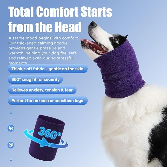 3 Pack Bundle (S, M, L) Dog & Cat Calming Band Cat Anxiety Relief Cover,Double Layer Thickened Elastic Neck Band Ear Muffs for Anxiety Relief/Noise Protection,Grooming,Thunder,Fireworks