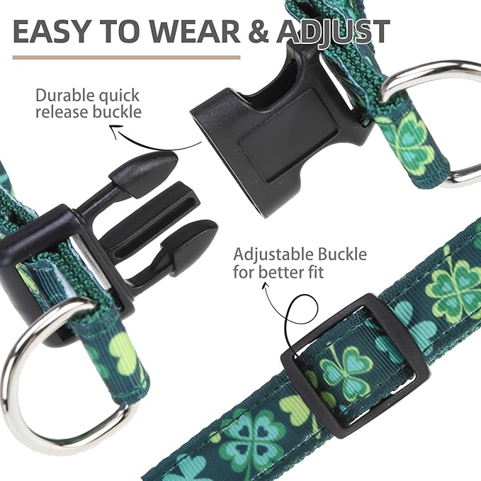 PUPTECK No Pull St. Patrick Dog Harness Soft Adjustable Basic Nylon Step in Puppy Vest Outdoor Walking with ID Tag, Deep Green M