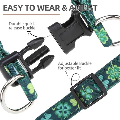 PUPTECK No Pull St. Patrick Dog Harness Soft Adjustable Basic Nylon Step in Puppy Vest Outdoor Walking with ID Tag, Deep Green M