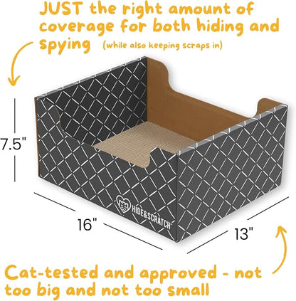 Hide & Scratch Cardboard Cat Scratcher Box & Bed - Dark Grey Diamond | Double-Sided Corrugated Pad for Indoor Cats | Refillable Scratching Board Toy for Play & Furniture Protection