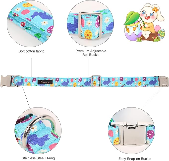 ARING PET Easter Dog Collar with Bow, Cute Adjustable Egg Rabbit Bowtie Pet Collars with Metal Buckle for Puppy Small Medium Large Boy Girl Dogs-XL