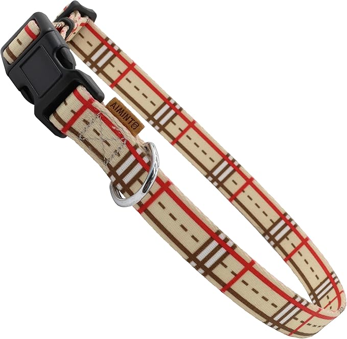 Dog Collar, Cute Stripe Pattern, Soft and Adjustable Collar with Quick Release Buckle (L (Neck 16-28", Width 1"), Stripe Cream)