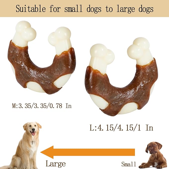 SPEREELER Dog Bones Chew Toys for Aggressive Chewers, 2 Pack Real Beef Flavor,Indestructible Teething Chew Toys for Large/Medium/Small Breed,Tough Dog Toy with Durable Nylon