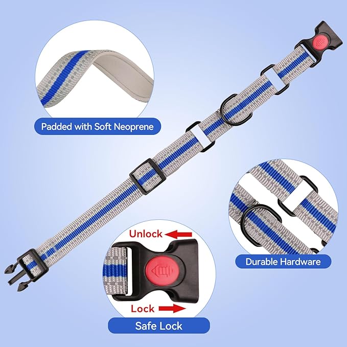 Martingale Collar for Dogs,Soft Neoprene Padded Reflective Martingale Collar and Leash Set Safety Buckle Nylon Martingale Collar for Small Dogs(Blue&S)
