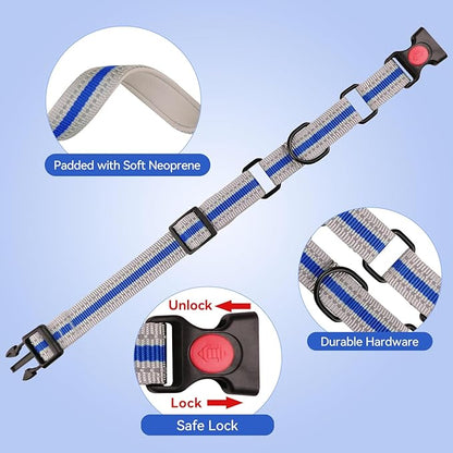 Martingale Collar for Dogs,Soft Neoprene Padded Reflective Martingale Collar and Leash Set Safety Buckle Nylon Martingale Dog Collar for Medium Dogs(Blue&M)