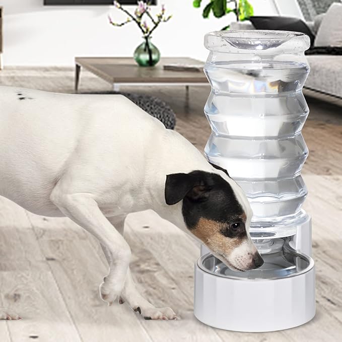 RIZZARI Large Gravity Water Dispenser: 8L Auto-Refill Stainless Steel Dog Water Feeder with Triple Filter - No Spill and BPA-Free - for Large or Active Dogs & Multi-Dog Households - Porch - Garden