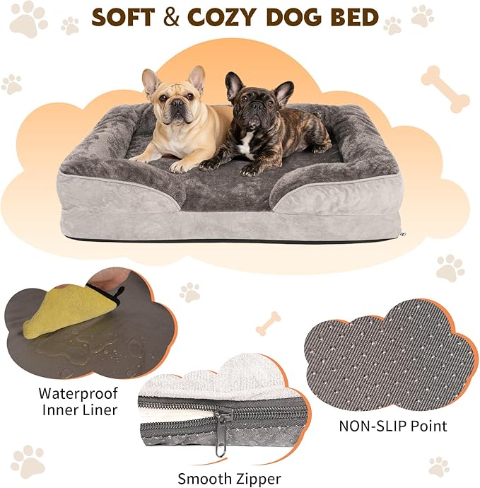 Orthopedic Dog Bed for Medium and Large Dogs Pet Bed with Sides Waterproof Dog Couch with Washable Removable Cover and Egg Crate Foam Pet Sleeping Mat with Anti-Slip Bottom