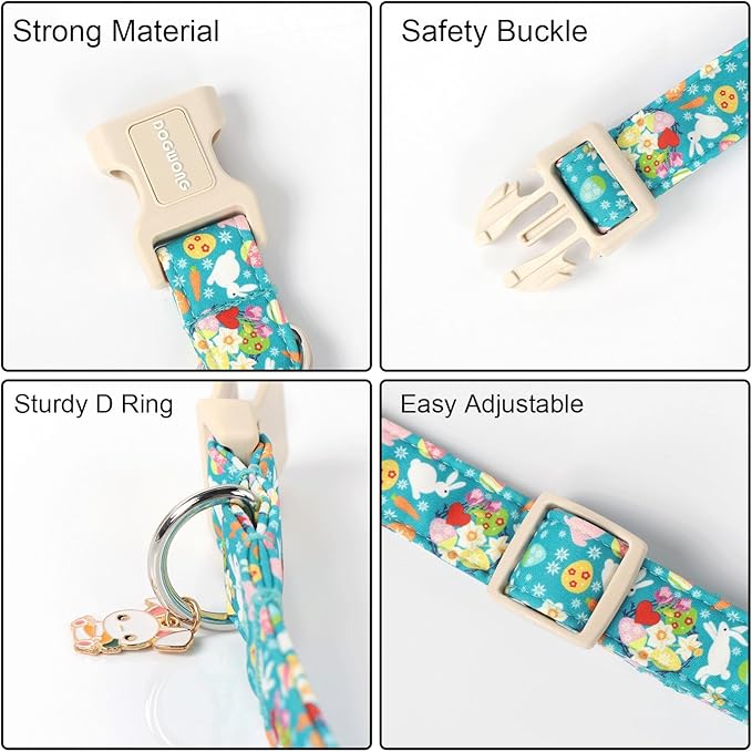 DOGWONG Easter Dog Collar,Cute Flower Bunny Eggs Dog Collar Pink Pet Collar Girl Dog Collar Puppy Pet Gift Adjustable Dog Collars for Small Dogs