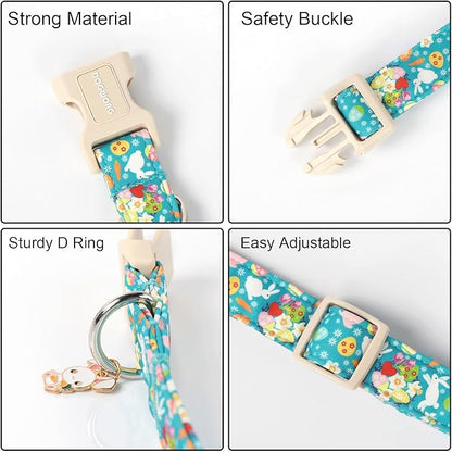DOGWONG Easter Dog Collar,Cute Flower Bunny Eggs Dog Collar Pink Pet Collar Girl Dog Collar Puppy Pet Gift Adjustable Dog Collars for Small Dogs