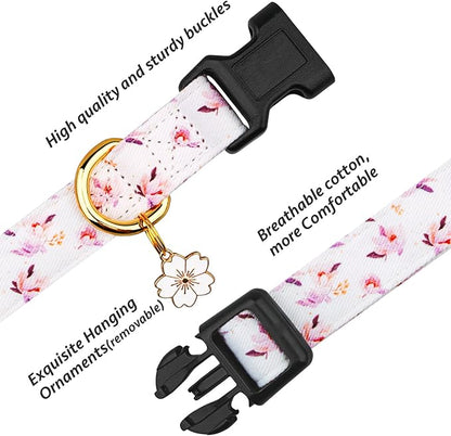 Cotton Handmade Dog Collar Cute and Distinctive Patterns White Flower with Pendant for Girl Boy Dogs Collars S