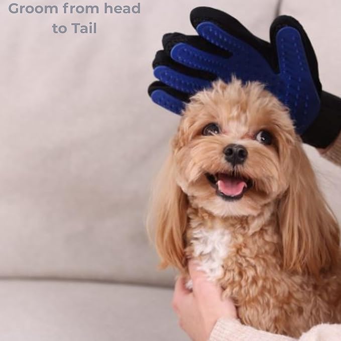 Pet Grooming Gloves for Dogs, Cats & Horses – 2-in-1 Deshedding & Massage Mitt – Soft Silicone Tips – Left & Right Hand Set + Bonus Detail Tool