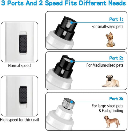 Casfuy Dog Nail Grinder Upgraded - Professional 2-Speed Electric Rechargeable Pet Nail Trimmer Painless Paws Grooming & Smoothing for Small Medium Large Dogs & Cats (White)