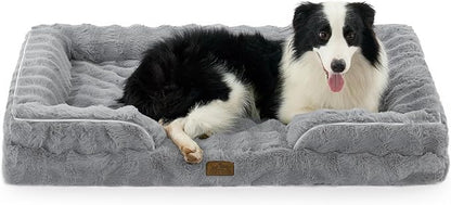 COZY KISS Orthopedic Dog Bed for Large Size Dog, Soft and Warm Faux Fur Extra Large Sofa for Pet Up to 100 lbs, Foam Bolster Anti-Slip Couch with Washable Removable Cover, XL 44x32x7 inch, Grey
