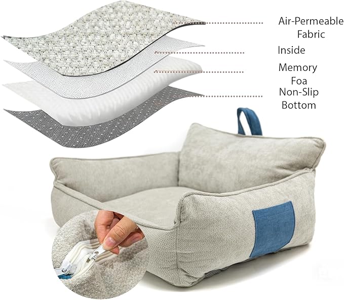 RAFASAFA Large Orthopedic Dog Sofa Bed with Sides, Carry Handle & Side Pockets .Plush Chenille Orthopedic Pet Bed Couch for Large Dogs.Portable Snuggler for Indoor Use, Travel & Recovery (Light Grey)