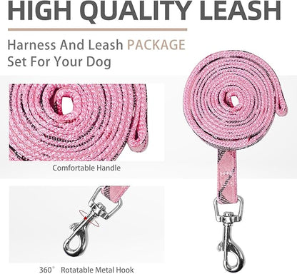 PUPTECK Soft Mesh Dog Harness and Leash Set Step-in Plaid Puppy Padded No Pull Vest Harness for XS Small Medium Sized Dogs Cats Outdoor Walking, Pink L