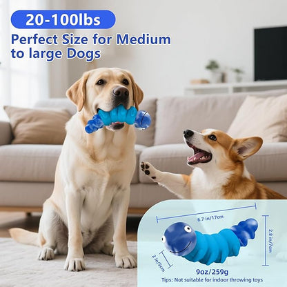 Indestructible Dog Toys for Aggressive Chewers, Tough Chew Proof Toy for Large Dogs, Squeaky Rubber Chew Toy with Beef Flavor for Boredom & Anxiety Relief (Blue)