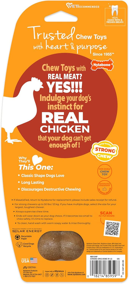 Nylabone Original Bone Strong Chew Toy for Dogs Made with Real Chicken, Durable Dog Chew Bones for Aggressive Chewers, Long-Lasting Flavor Keeps Dogs Busy, Large Dog Toys - Up to 50 lbs, 1 Count