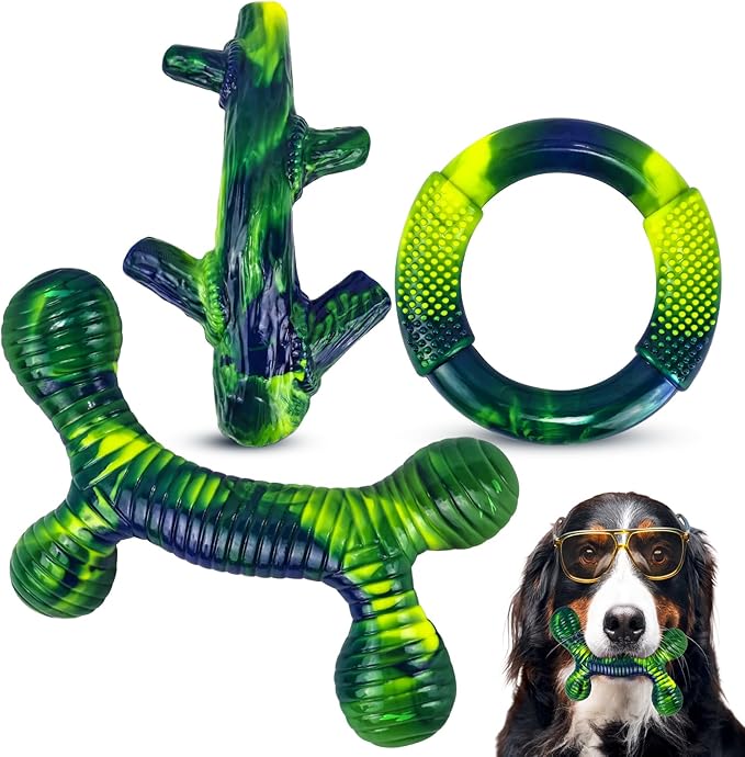 Furdog 3 Pack Dog Toys for Aggressive Chewers Indestructible Dog Toy for Large Dogs Tough Dog Toys to Keep Them Busy, Purple (Green)