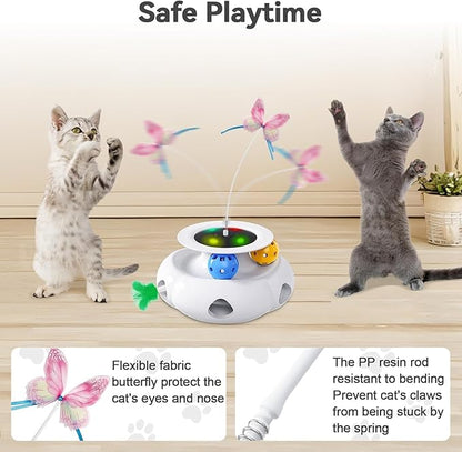 Xuyub Cat Toys 3in1 Interactive Moving Ambush Feather, Spinning Butterfly, Track Balls, USB Rechargeable Automatic Activated Kitten Toys for Indoor Cats, Cat Feather Toy for All Breeds