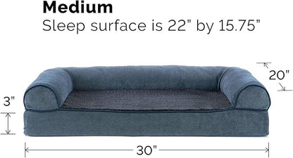 Furhaven Cooling Gel Dog Bed for Medium/Small Dogs w/ Removable Bolsters & Washable Cover, For Dogs Up to 35 lbs - Sherpa & Chenille Sofa - Orion Blue, Medium