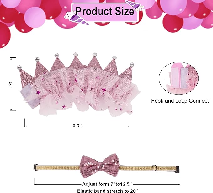 ADOGGYGO Cat Birthday Party Supplies, Birthday Girl Plaid Kitten Bandana, Pink Cat Party Hat with Numbers, Bowtie (Pink)