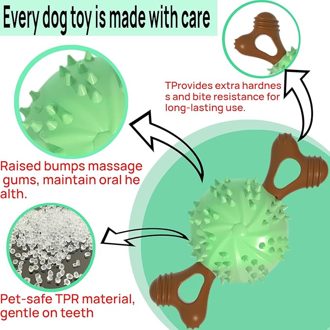 sidaeren Dog Toys,Hybrid Dog Chew Toy for Aggressive Chewers, 2-in-1 Durable Wood-Plastic Bone & TPR Spike Ball, Natural Wood Scent, Integrated Safe Design for 20-100 lbs Medium Large Breeds