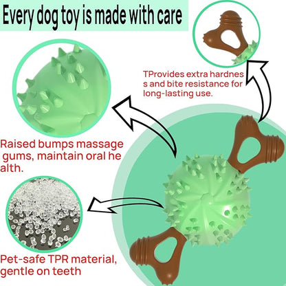 sidaeren Dog Toys,Hybrid Dog Chew Toy for Aggressive Chewers, 2-in-1 Durable Wood-Plastic Bone & TPR Spike Ball, Natural Wood Scent, Integrated Safe Design for 20-100 lbs Medium Large Breeds