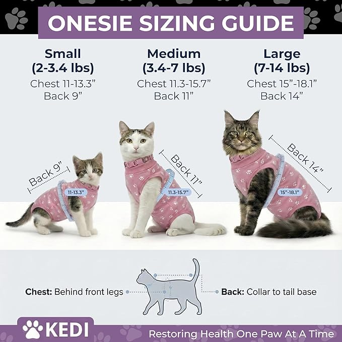 Kitten Recovery Suit Female, Kitten Onesie After Spay, Cat Surgery Suit Female After Surgery, Cone alternatives for Cats (Pink, Small)