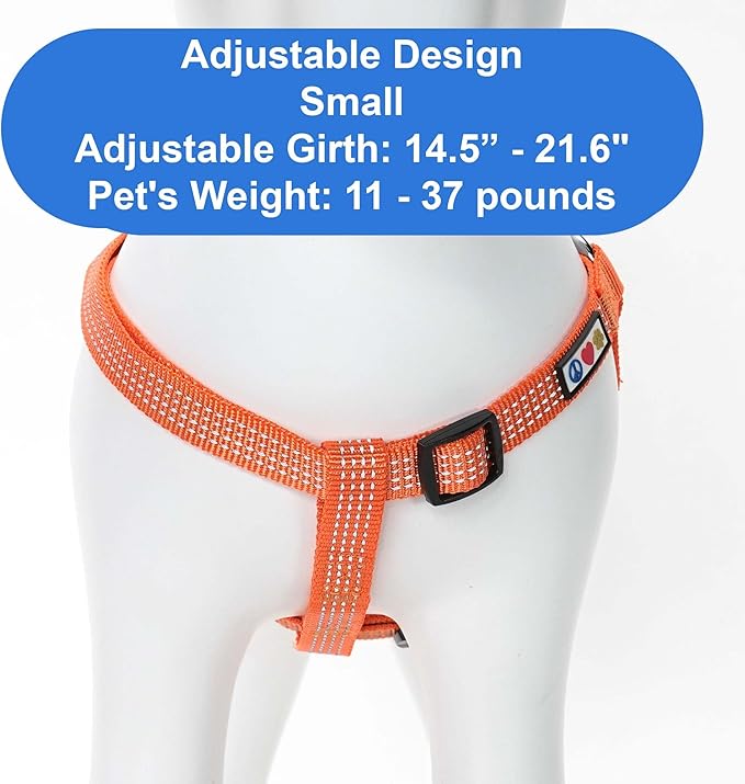 Pawtitas Reflective Step-in Dog Harness – Adjustable No-Pull Vest for Puppies to Seniors, Safe & Comfortable, S Orange