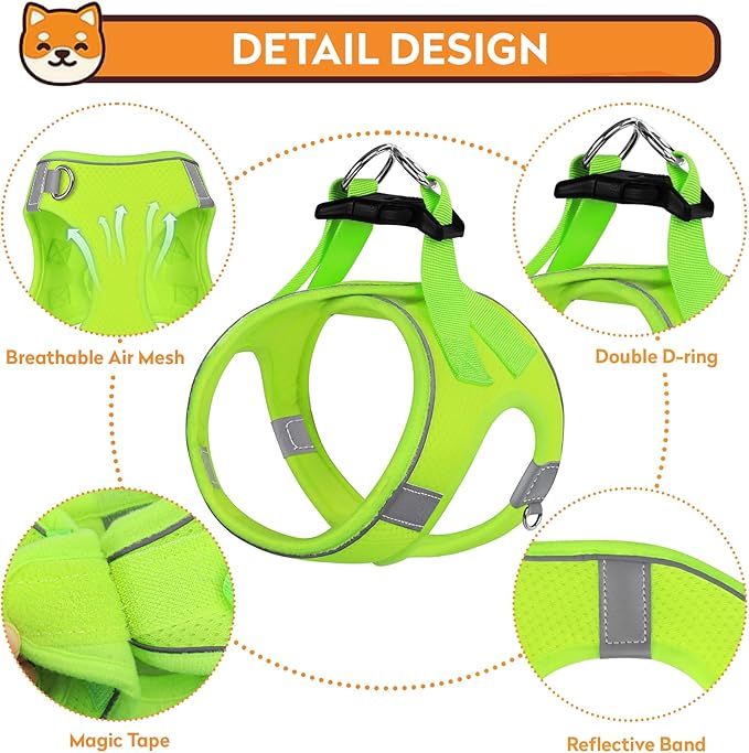 Dog Harness with Leash Set, No-Pull Step-in Reflective Pet Harness with 1 Leash Clips, Adjustable Soft Padded Easy Walk Dog Vest for Small Medium Large Dogs, Cats(Fluorescent, XXXSmall)