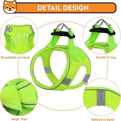 Dog Harness with Leash Set, No-Pull Step-in Reflective Pet Harness with 1 Leash Clips, Adjustable Soft Padded Easy Walk Dog Vest for Small Medium Large Dogs, Cats(Fluorescent, Small)