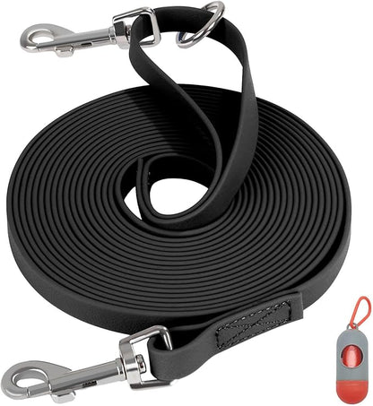 Waterproof Long Leash for Dogs Training 16FT/30FT/50FT, Long Dog Leash Heavy Duty Lead for Large Medium Small Dogs Outside Walking, Playing, Camping, or Yard(Black 30FT)