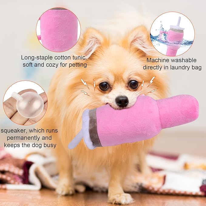 Mity Rain Funny Tumbler with Handle Cup, Interactive Squeaky Dog Toys for Small/Medium/Large Dogs (1 Pink)