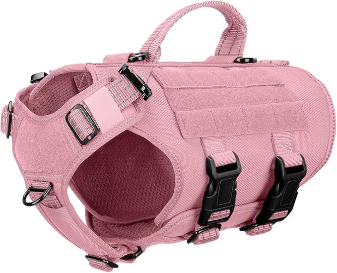 ICEFANG GN3 Tactical Dog Harness for Small Dogs,6X Quick-Release Buckles,Dog Molle Vest with Handle,3/4 Body, Hook and Loop Panel for ID Patch,No Pulling Front Clip (S (Chest 22"-27"), Pink)