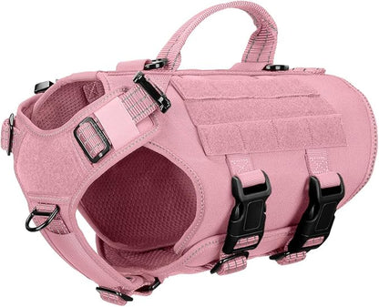 ICEFANG GN3 Tactical Dog Harness for Small Dogs,6X Quick-Release Buckles,Dog Molle Vest with Handle,3/4 Body, Hook and Loop Panel for ID Patch,No Pulling Front Clip (S (Chest 22"-27"), Pink)