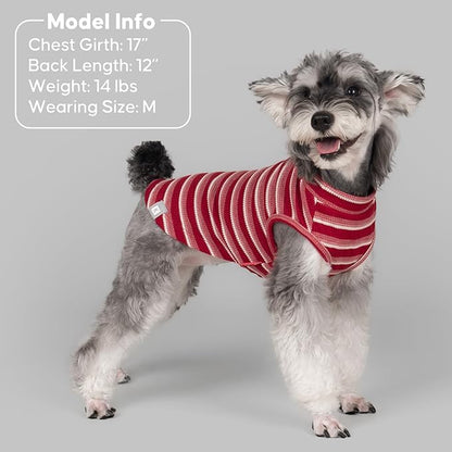 KYEESE 2Pack Waffle Dog Shirts for Small Dogs Stretchy T-Shirts Lightweight Tank Top Sleeveless Striped Vest Breathable Pet Tee, X-Large, Red+Striped