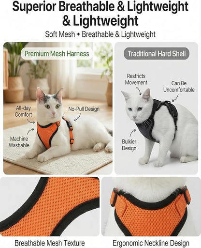 Luxelle 2 Pack Escape-Proof Cat Harness and Leash Set for Walking – Adjustable No Pull Soft Vest with Easy-Wear Buckle, Reflective Straps, Breathable Mesh – Outdoor Travel Harness for Cats & Kittens