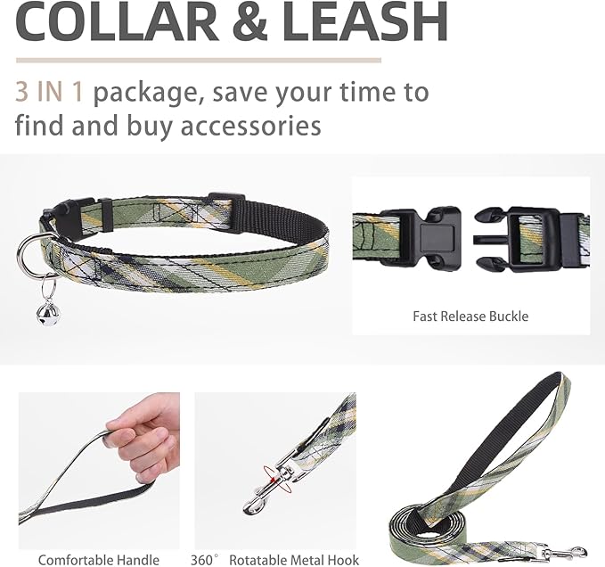 PUPTECK Adjustable Dog Harness Collar and Leash Set Step in No Pull Pet Harness for Small Medium Dogs Puppy and Cats Outdoor Walking Running, Soft Mesh Padded Reflective Vest Harnesses, Grn&YLW, XXS