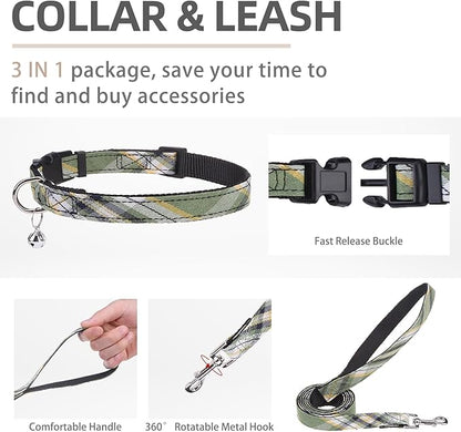 PUPTECK Adjustable Dog Harness Collar and Leash Set Step in No Pull Pet Harness for Small Medium Dogs Puppy and Cats Outdoor Walking Running, Soft Mesh Padded Reflective Vest Harnesses, Grn&YLW, M