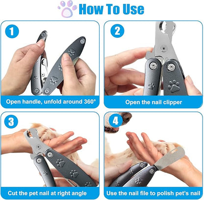 2025 Silent Design Nail Clipper for Anxiety Sensitive Dogs, Sharp Blade Cut Thick Nail Smoothly, 3 in 1 Compact Build-in Nail File & Comb, Heavy Duty Manual Professional Dog Nail Clipper