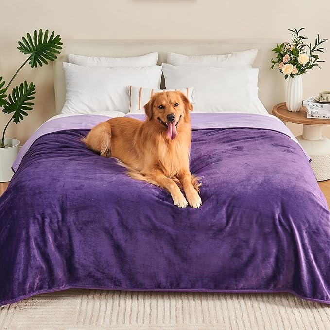 Yaning Waterproof Blanket 80"x90" for Adults, Reversible Waterproof Bed Cover for Dogs Cats Pets, Soft Leakproof Blanket for Bed Couch Sofa Furniture Protector, Dark Purple/Light Purple