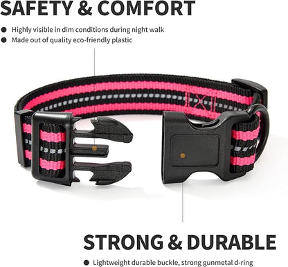 Mile High Life Reflective Dog Collar | Nylon Pet Collars wiith Buckle | Light Weight Puppy Collars | Pink Dog Collars for Large Dogs (Pink, L)