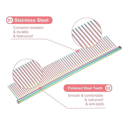 PETAXCELL Dog Cat Comb, Pet Combs Stainless Steel Teeth with Rounded Ends for Knots Mats Loose Hair Removal, 7.5IN (Colorful Plated, 3 Pack), Grooming Tool Intended for Long Curly Hair Pet
