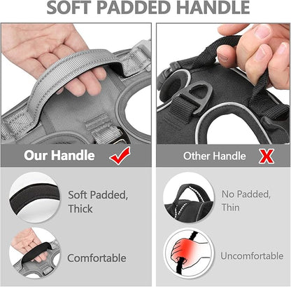 PoyPet No Pull Dog Harness, No Choke Reflective Dog Vest, Adjustable Pet Harnesses with 2 Leash Attachments with Easy Control Padded Handle for Small Medium Large Dogs(Gray,S)