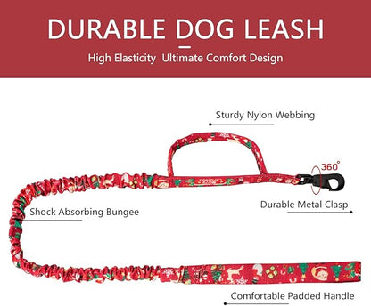 DAGANXI Tactical Dog Collar, Adjustable Military Training Nylon Dog Collar with Control Handle and Heavy Metal Buckle for Medium and Large Dogs, with Patches and Airtags Case (M, Christmas red-Set)