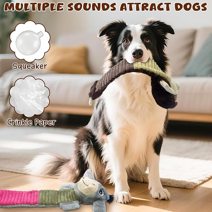MeetYooo 2 Pack No Stuffing Dog Squeaky Toys,Dog Chew with Crinkle and Squeaker,Cute Animal Plush to Keep Them Busy, Suitable for Large, Medium and Small Breeds (Donkey&Sloth