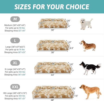 COZY KISS Cute Dog Bed for Medium Dogs, Faux Rabbit Fur Orthopedic Foam Dog Bed with Sides, Removable Washable Cover & Waterproof Lining, Comfortable Pet Couch, Tie-Dye Brown (36" L x 20" W x 6" Th)