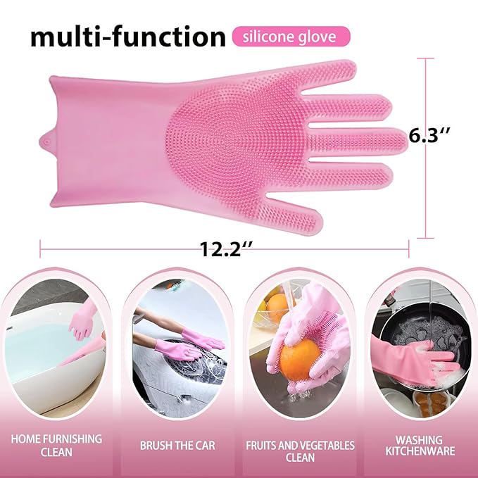 NVNAN Dog Shampoo Brush, Dog Bath Brush, and Dog Washing Gloves | Essential Dog Bath Supplies and Pet Grooming Gloves for Dogs and Cats (1 Pair, Pink)