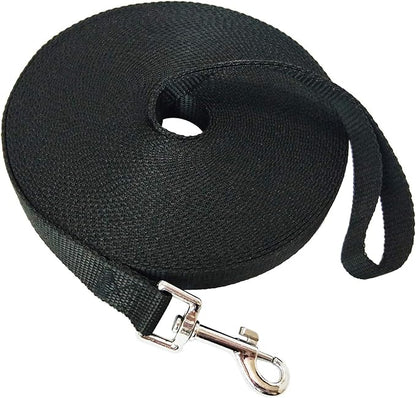 Nylon Training Dog Leash for Small Medium Large Dogs, 15ft 20ft 30ft 50ft Long Leash Dog/Puppy Lead for Obedience Recall Training, Camping (50ft, Black)